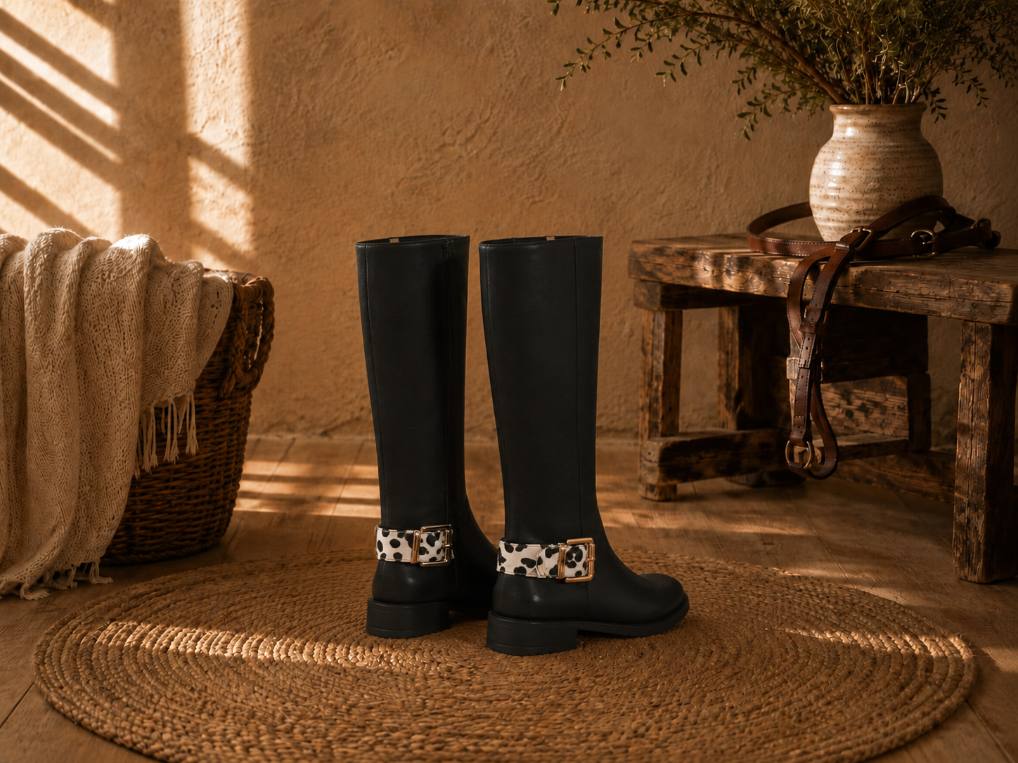 Bota Feminina Cano Alto Sophie Preta com Fivela Animal Print - miniatura 3